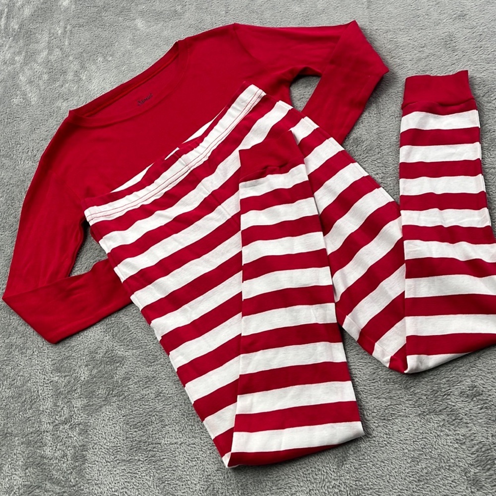 NWOT Leveret 12 Y Red White Striped 100% Cotton Long Sleeve Pajamas Set